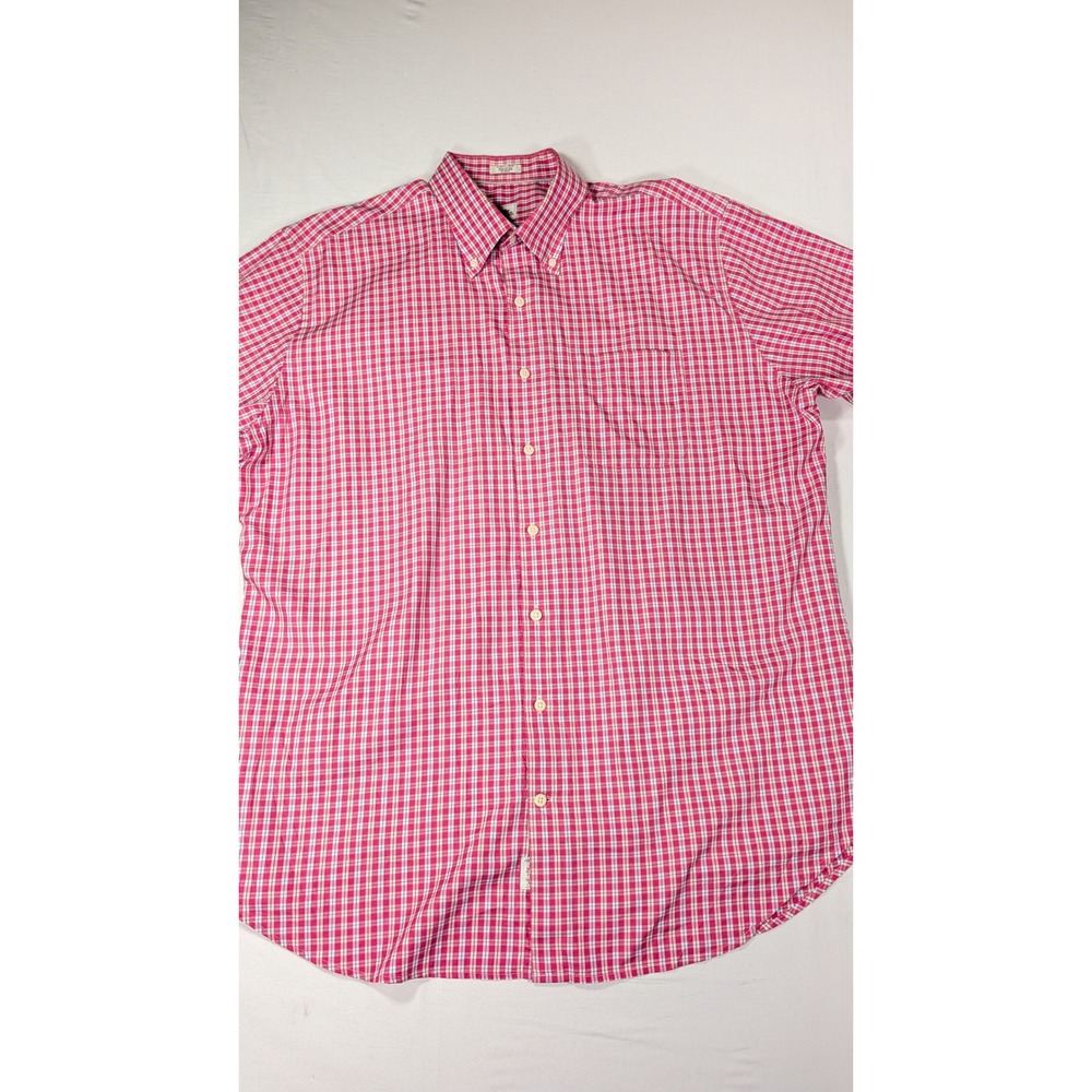 Peter Millar Mens XL Pink Plaid Short Sleeve Button Down Cotton Shirt